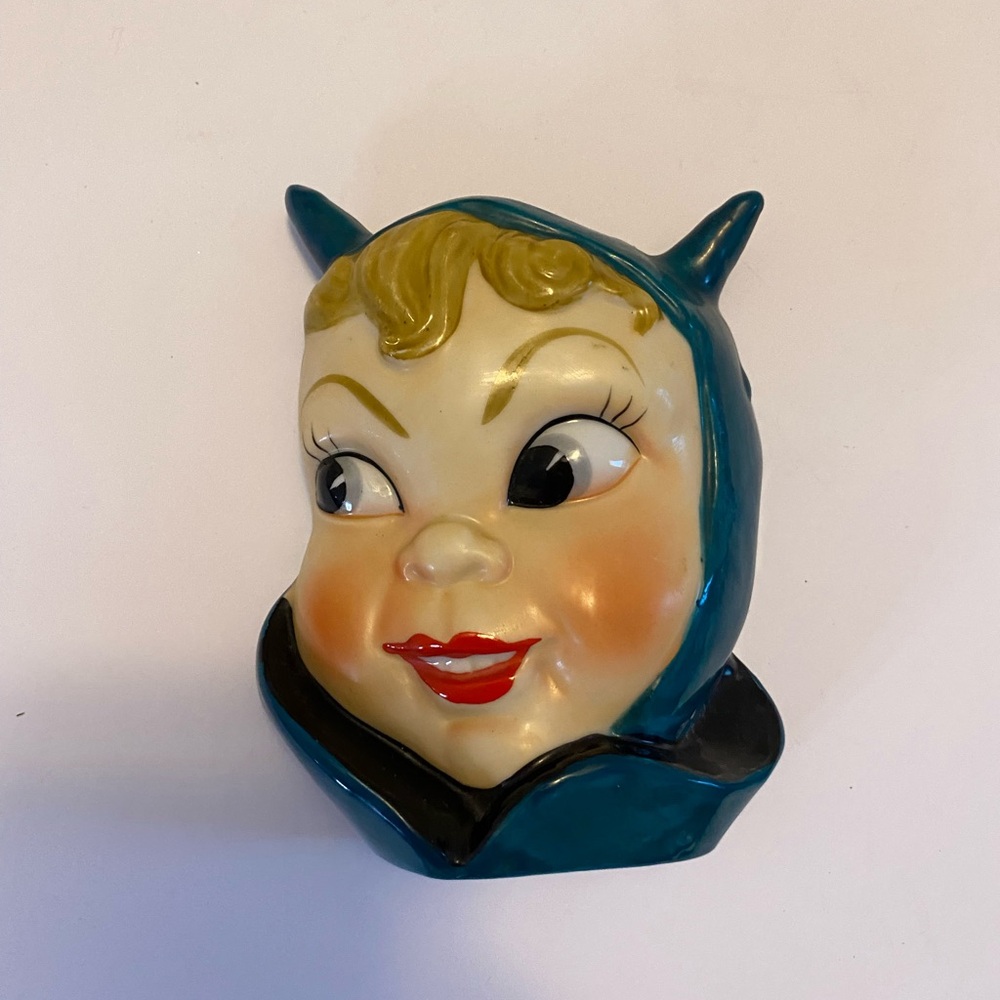 Vtg Norcrest Ceramic Little Devil Wall Pocket,Rare Mid-20th Century No Cracks